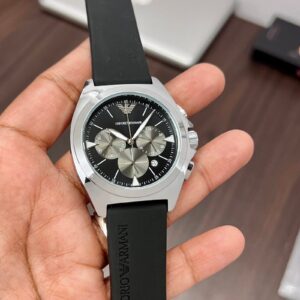 Emporio Armani Sporty Silver Black 43mm Dial Water Resistant Chronograph Men’s Watch