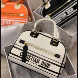Christian Dior Vibe Zip Bowling Bag White Smooth Calfskin Women