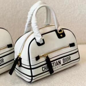 Christian Dior Vibe Zip Bowling Bag White Smooth Calfskin Women