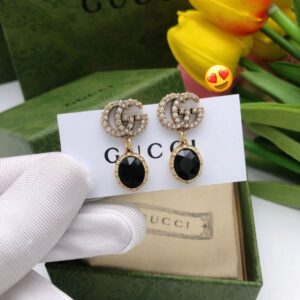 Gucci Signature Logo Beautiful Black Diamond Earrings For Women
