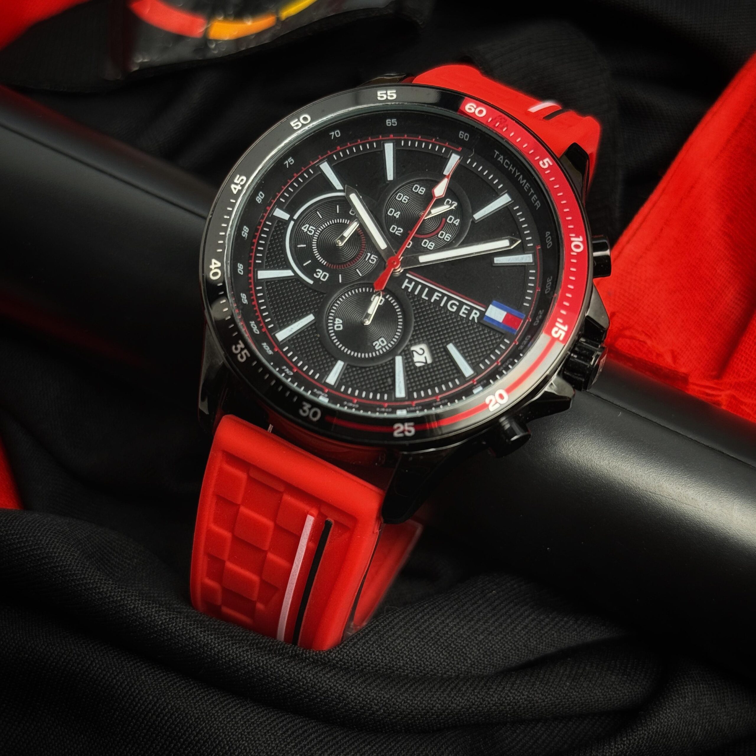 Tommy Hilfiger Black 42mm Chronograph Series Watch – Durable, Stylish Perfect for the Festive Season