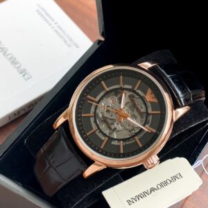 Emporio Armani Revolution 42mm Automatic Watch with Rose Gold Case and Transparent Design