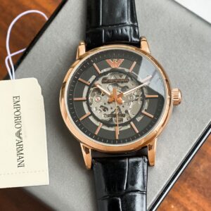 Emporio Armani Revolution 42mm Automatic Watch with Rose Gold Case and Transparent Design
