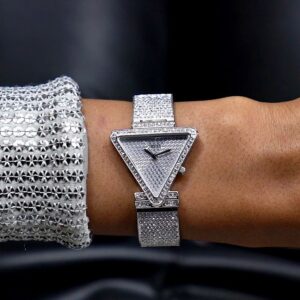 Guess Triangle Shape Watch With Diamond Coated For Women