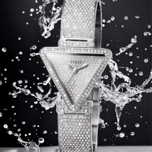 Guess Triangle Shape Watch With Diamond Coated For Women