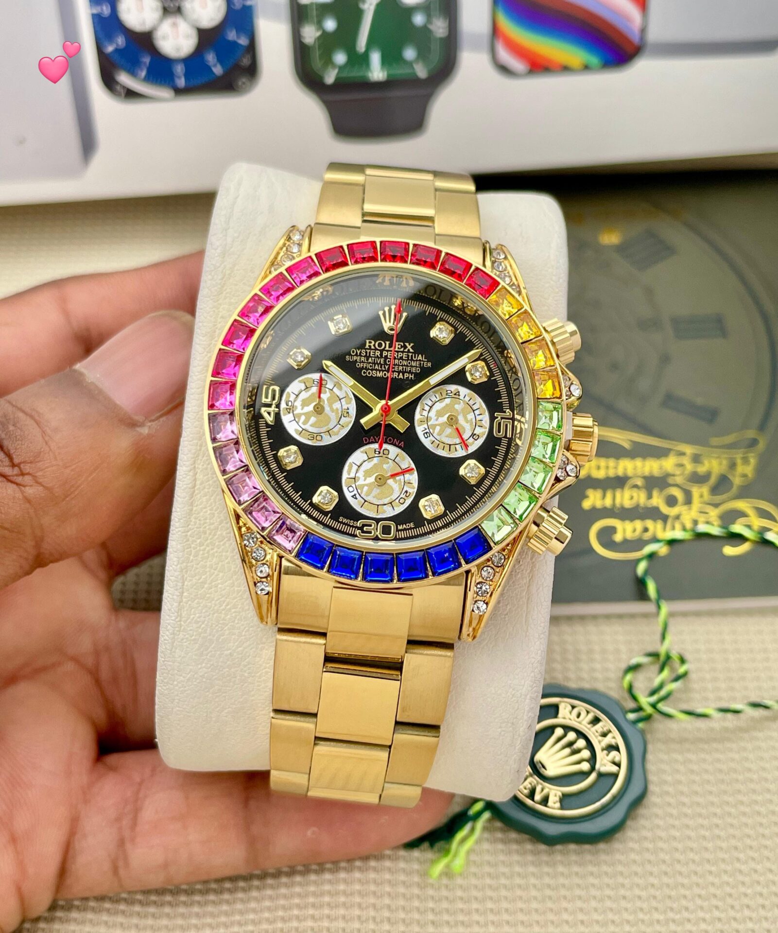 Rolex Daytona Rainbow Chronograph Watch for Men 40mm