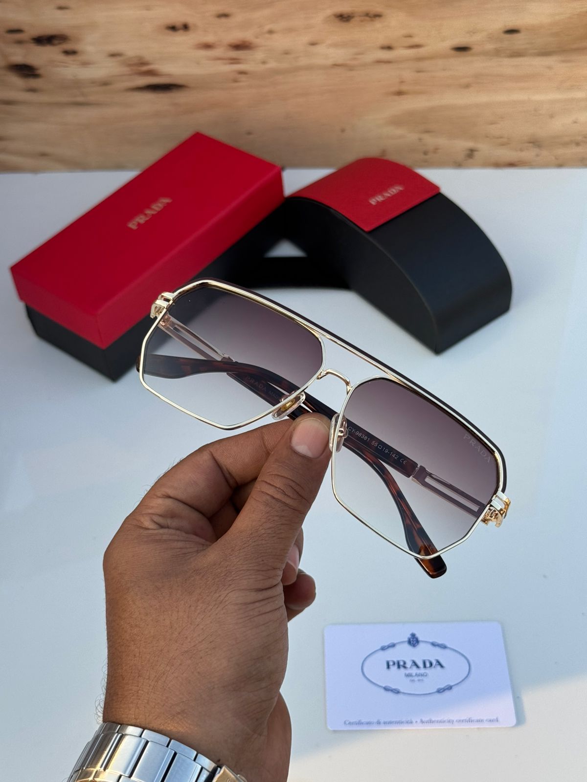 Prada Aviator Square Sunglasses for Men - Image 11