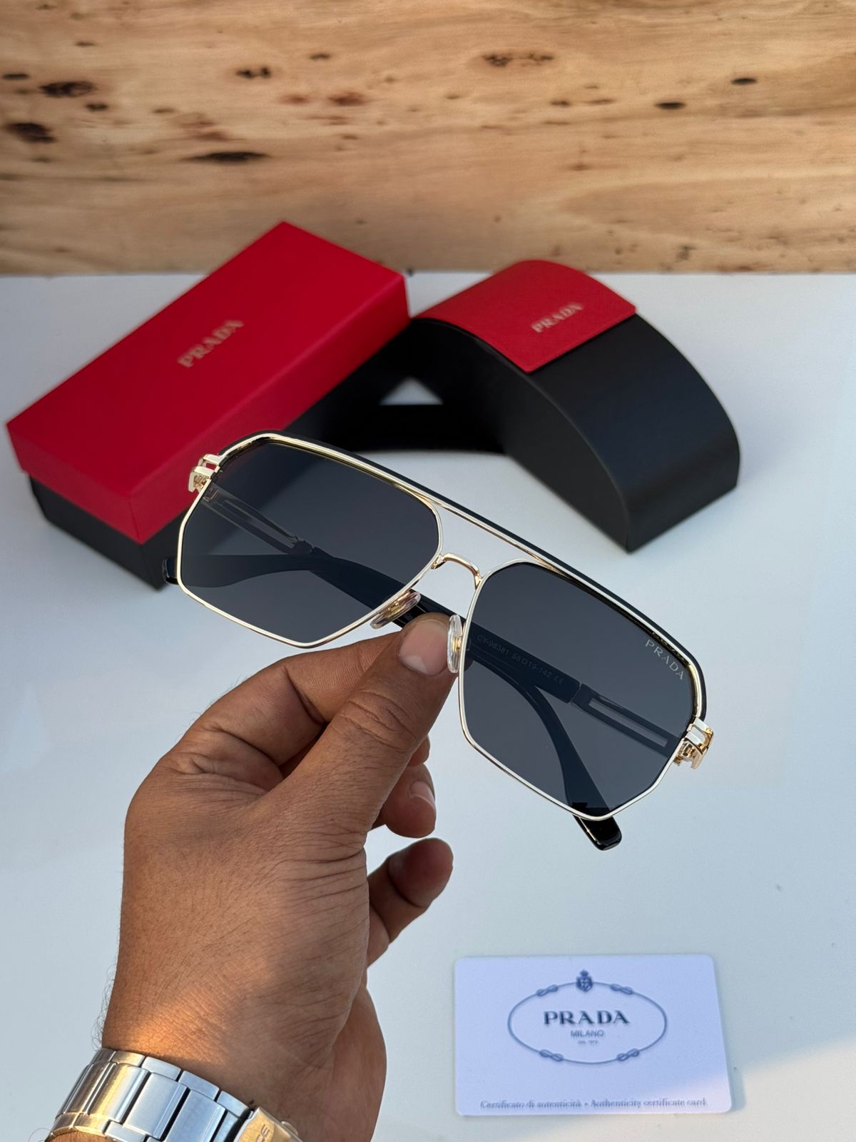 Prada Aviator Square Sunglasses for Men - Image 10