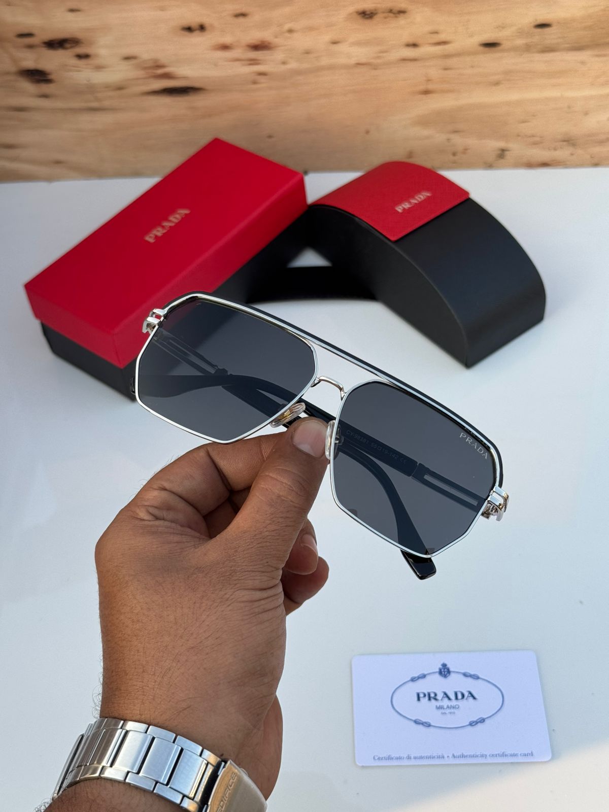 Prada Aviator Square Sunglasses for Men - Image 12