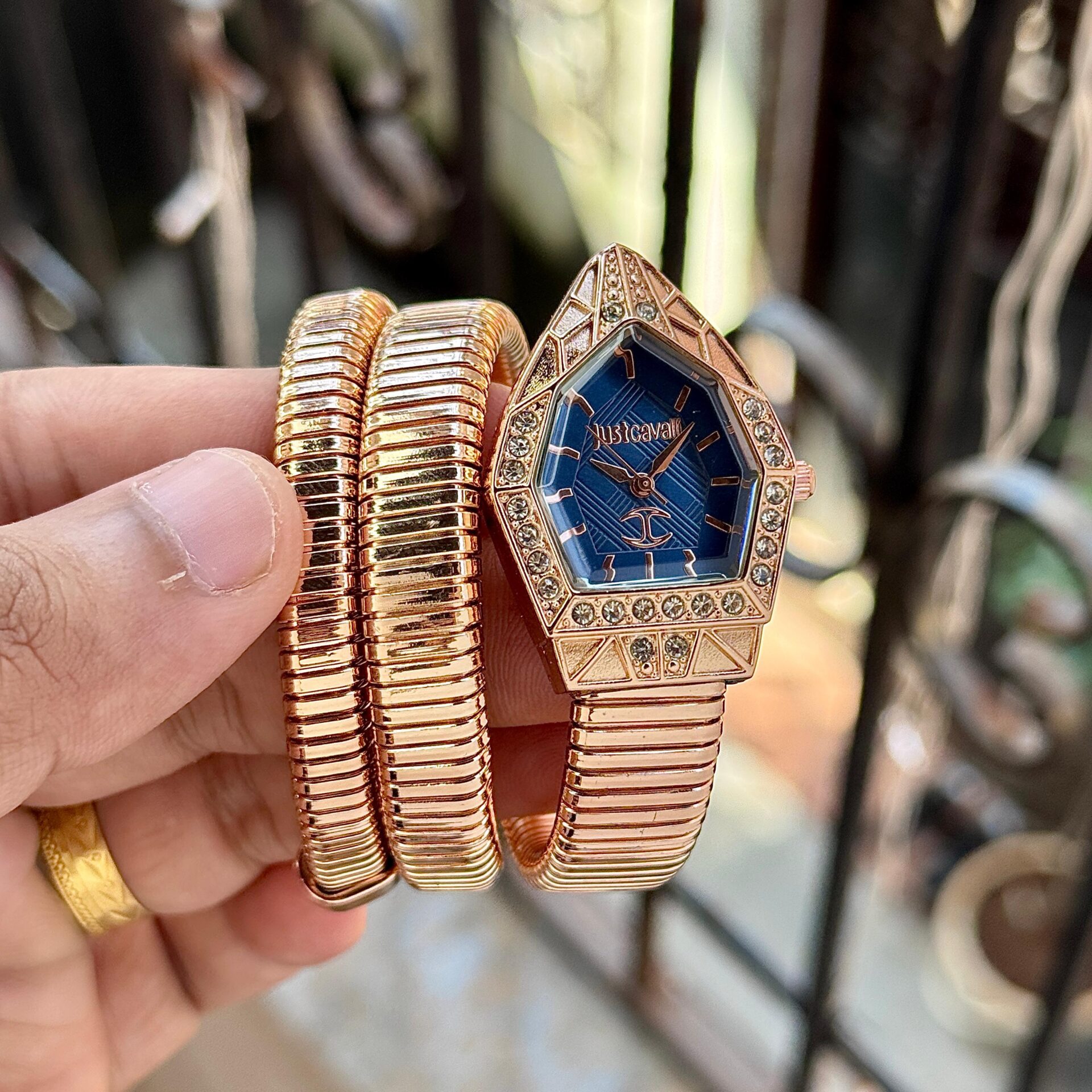 Just Cavalli Serpentine Women’s Watch 32mm Silver Gold Wrap Bracelet Diamond Bezel - Image 5