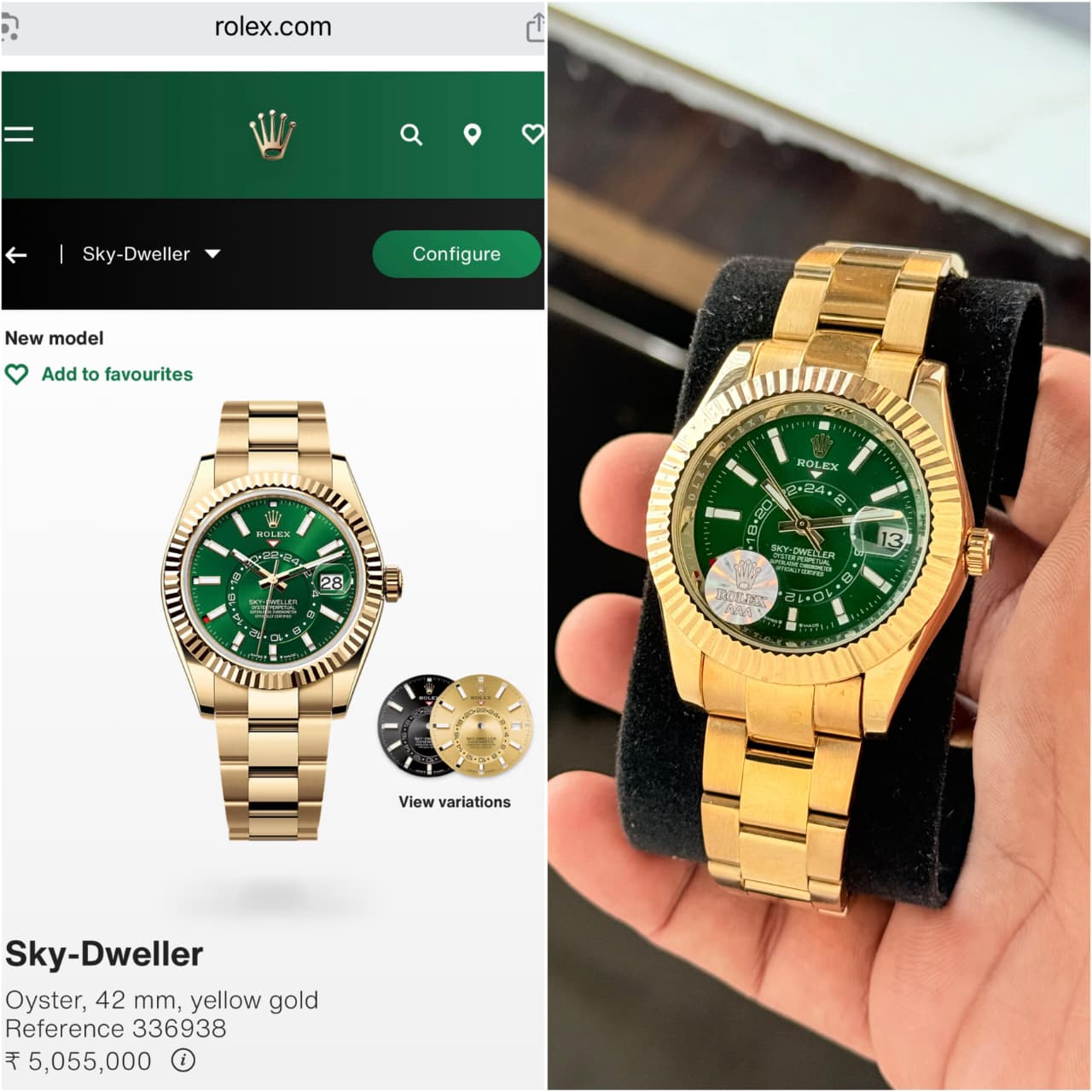 Rolex Sky-Dweller Green Dial Gold Tone Automatic Watch for Men with Date Display - Image 2