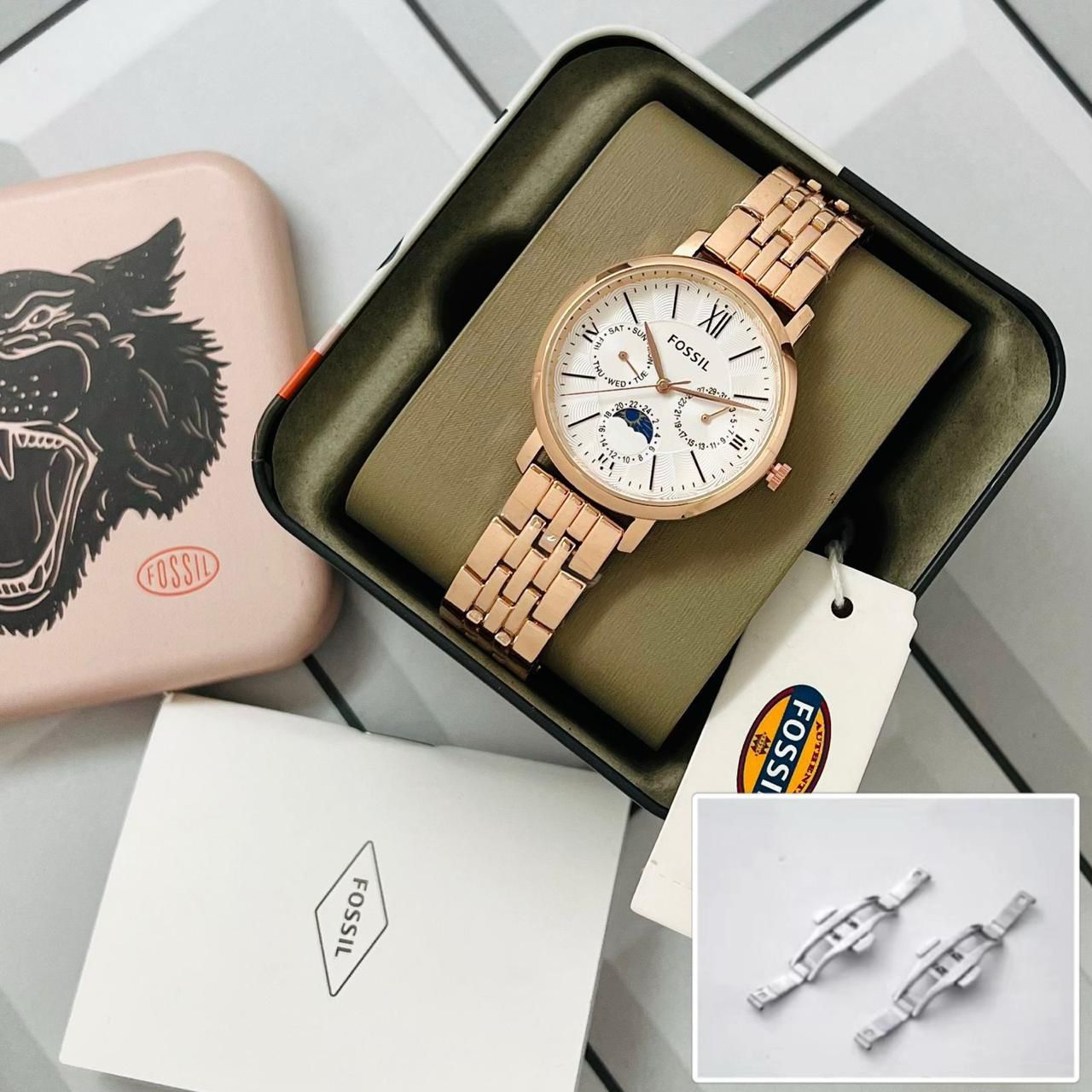 Fossil Jacqueline’s Chronograph Sun Moon Rose Gold Watch for Women 36mm