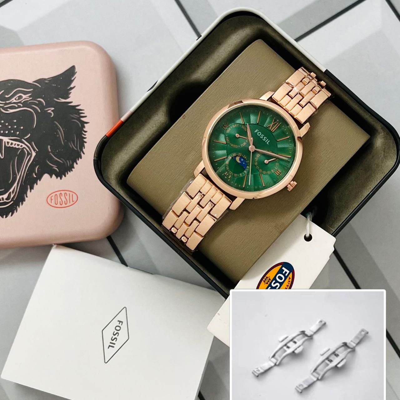 Fossil Jacqueline’s Chronograph Sun Moon Rose Gold Watch for Women 36mm - Image 2