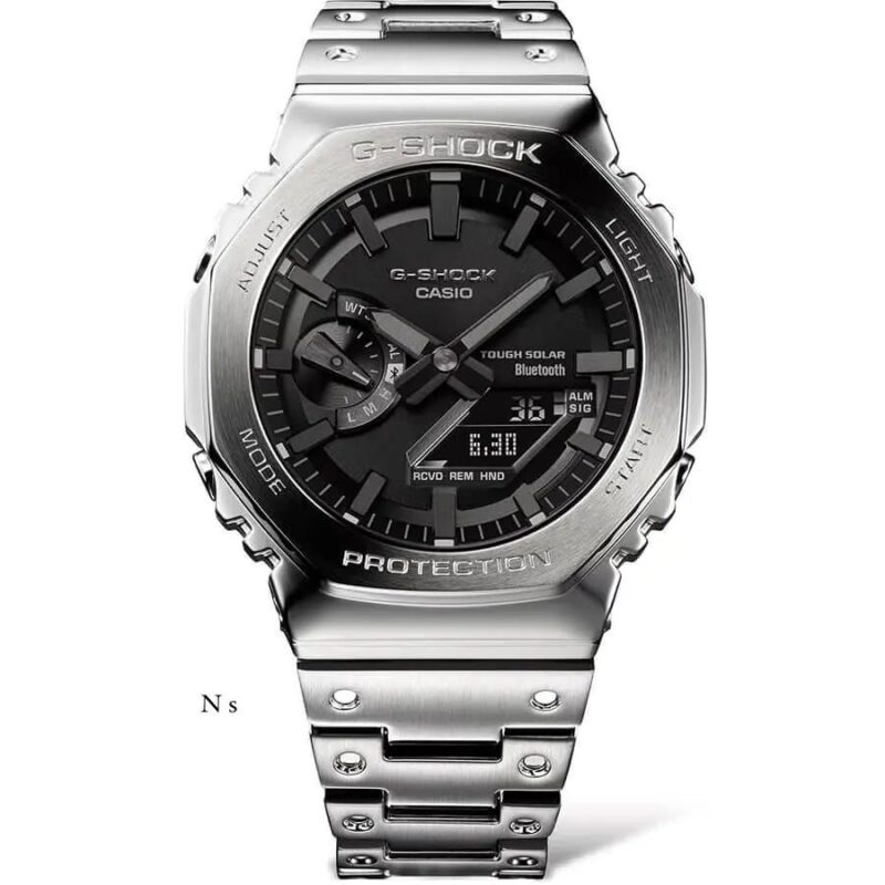 G-Shock GM-2110D-2B Inspired Full Metal Octagon Watch for Men – Analog Digital, Stainless Steel, 45mm