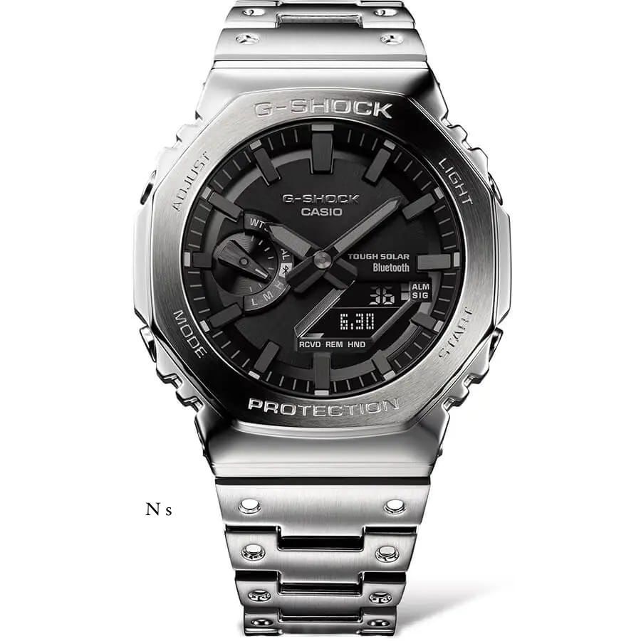 G-Shock GM-2110D-2B Inspired Full Metal Octagon Watch for Men – Analog Digital, Stainless Steel, 45mm