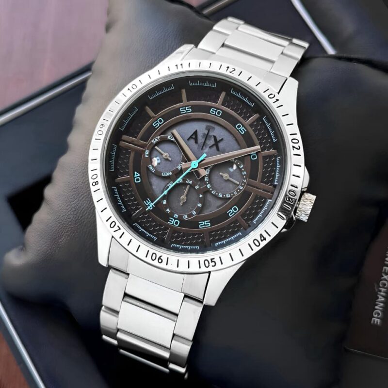 Armani Exchange Men’s Modern Chronograph Stainless Steel Watch – Black Dial, 43mm