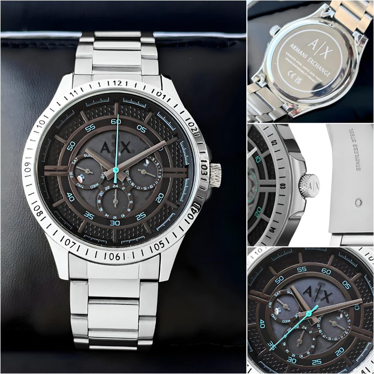 Armani Exchange Men’s Modern Chronograph Stainless Steel Watch – Black Dial, 43mm - Image 2