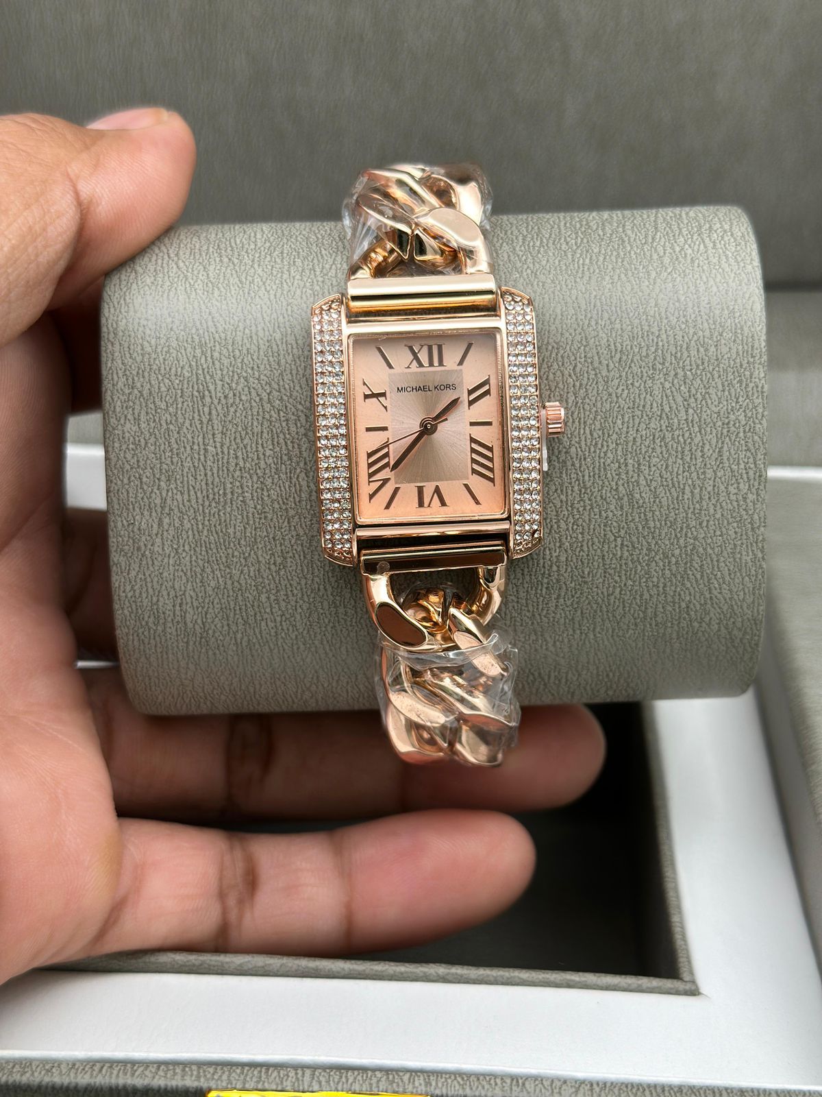 Michael Kors Women’s Rectangular Analog Watch with Crystal Accents - Image 9