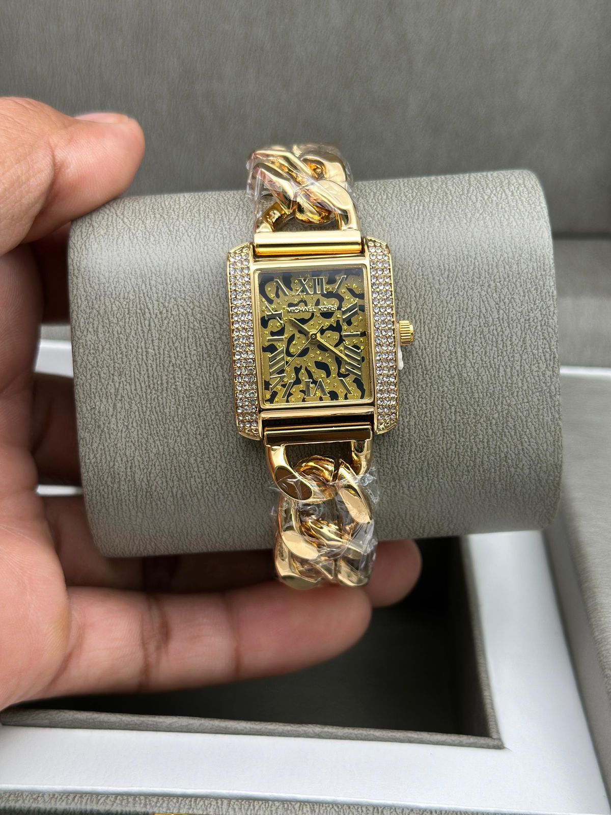 Michael Kors Women’s Rectangular Analog Watch with Crystal Accents