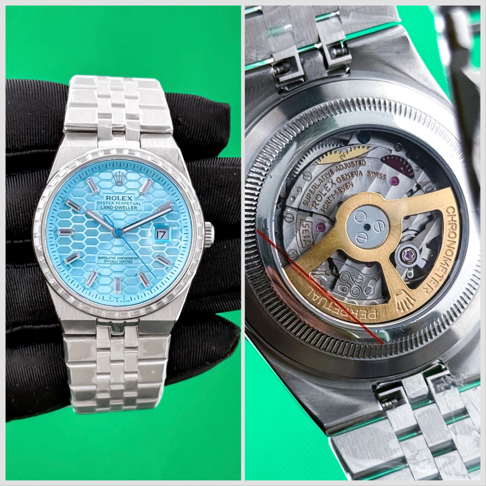 Rolex Land-Dweller Tiffany Blue Diamond Bezel Automatic Men’s Watch 40mm - Image 3