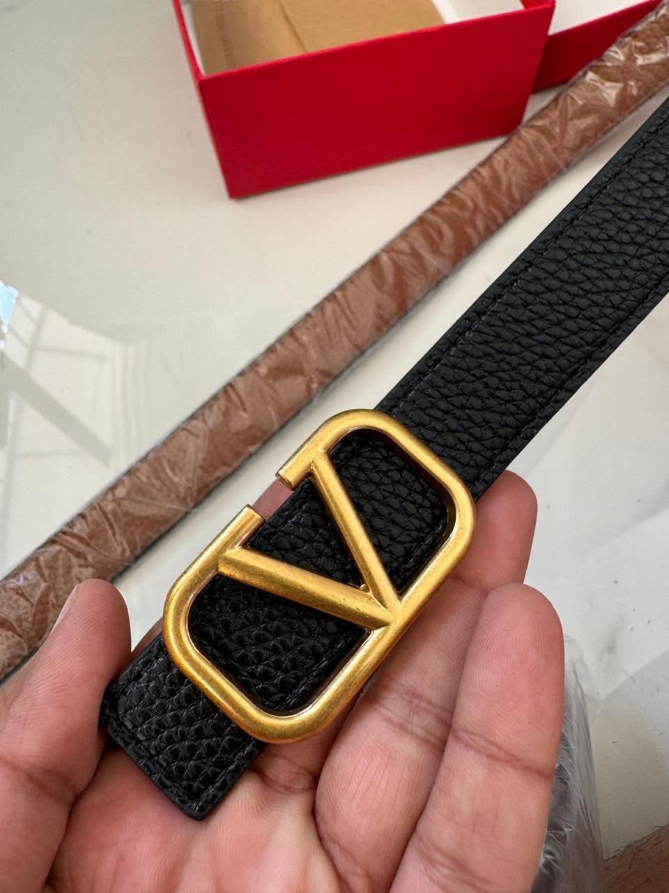 Valentino Designer Slim Ladies Belt Black Leather with V Logo Buckle