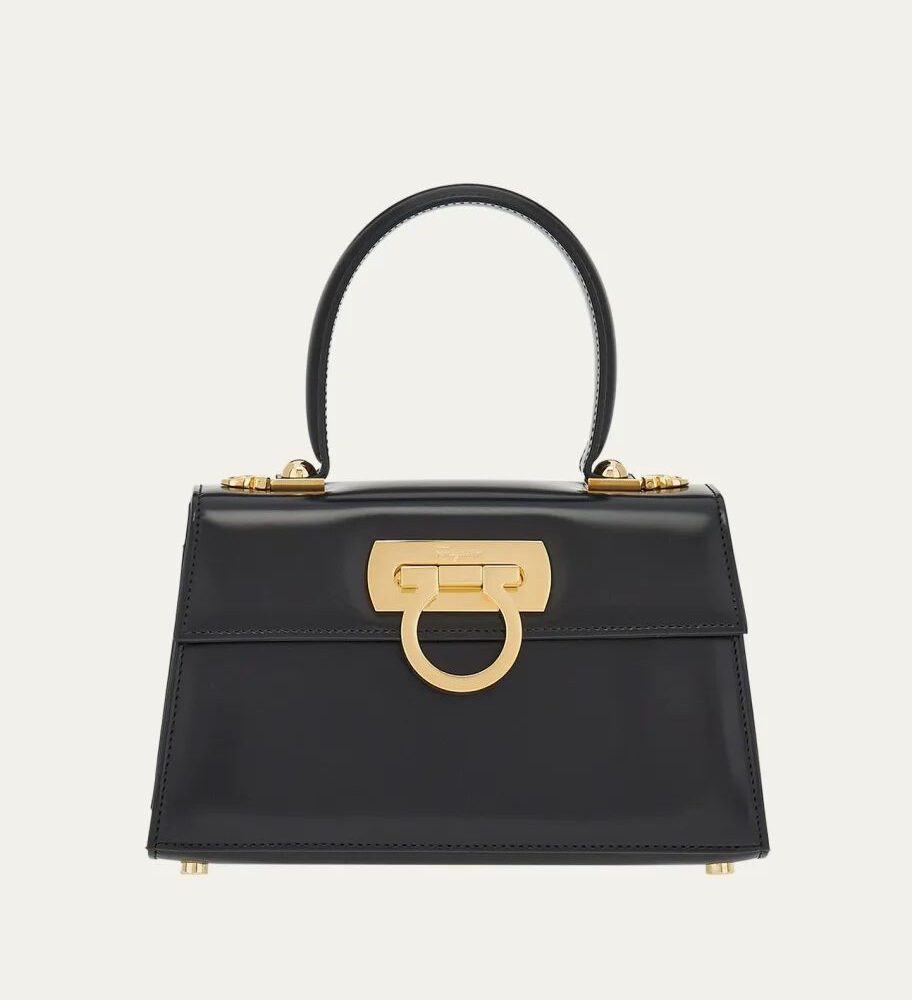Salvatore Ferragamo Gancini Top Handle Bag Black Leather For Women