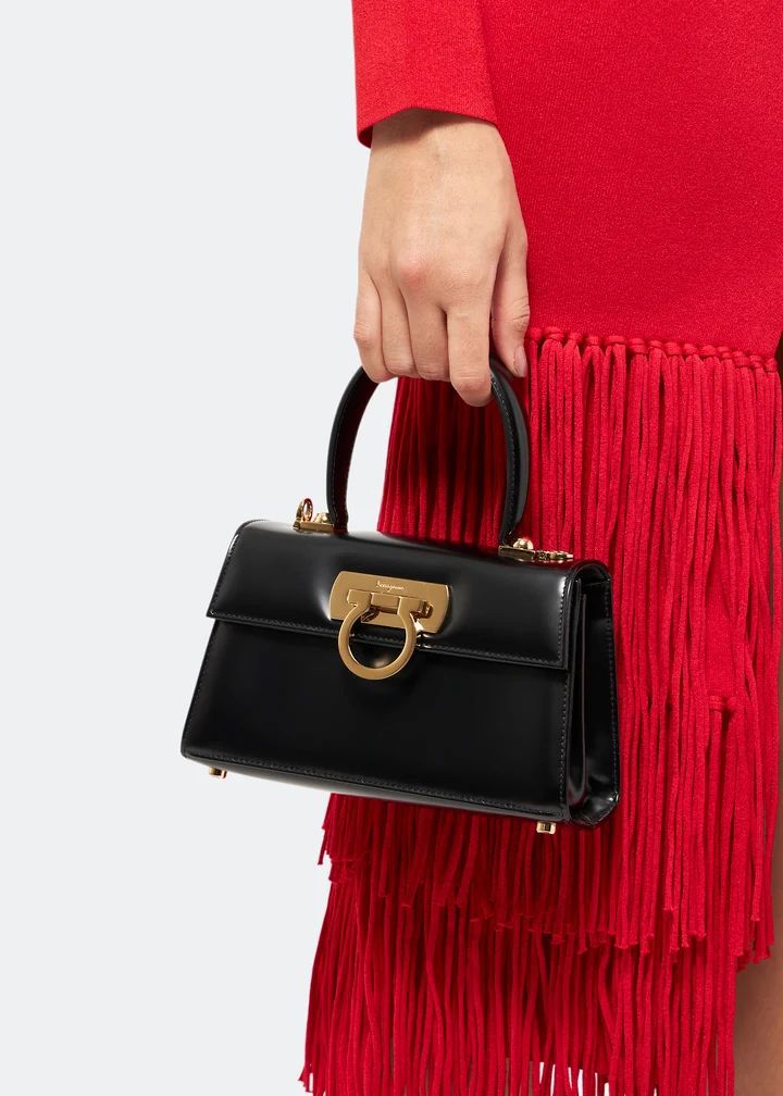 Salvatore Ferragamo Gancini Top Handle Bag Black Leather For Women - Image 2