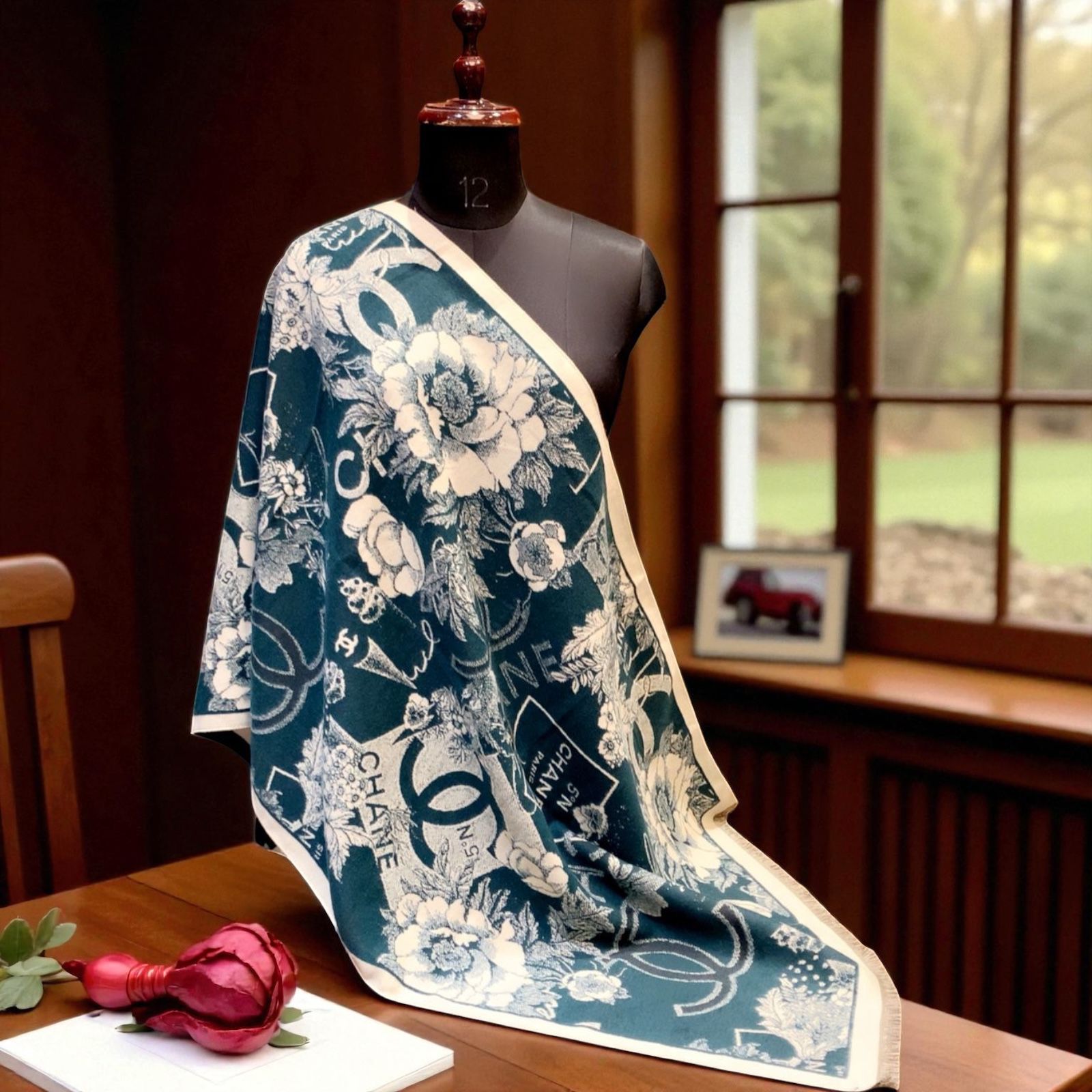 Chanel Floral Reversible Rabbit Fur Winter Stole For Women - Image 8