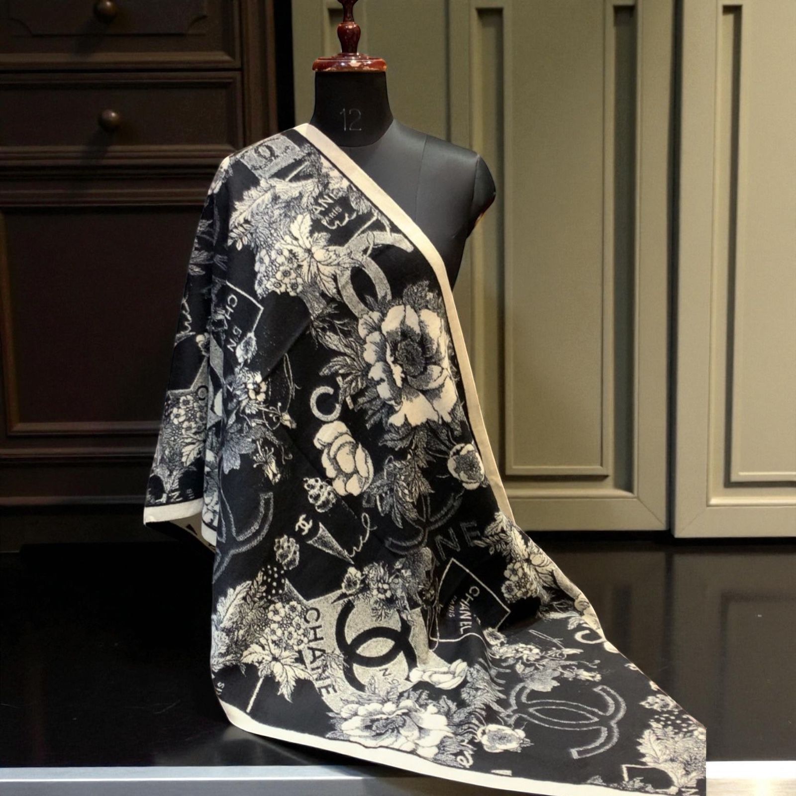 Chanel Floral Reversible Rabbit Fur Winter Stole For Women - Image 7