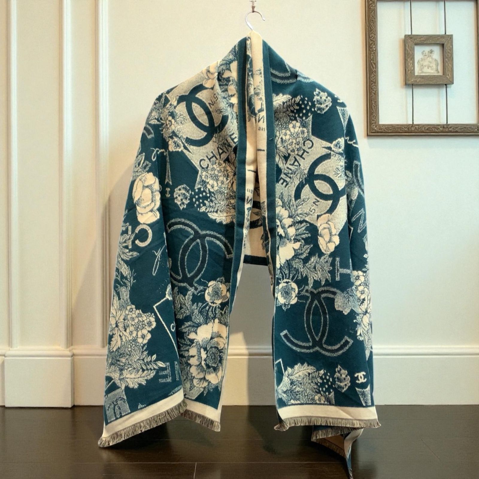 Chanel Floral Reversible Rabbit Fur Winter Stole For Women