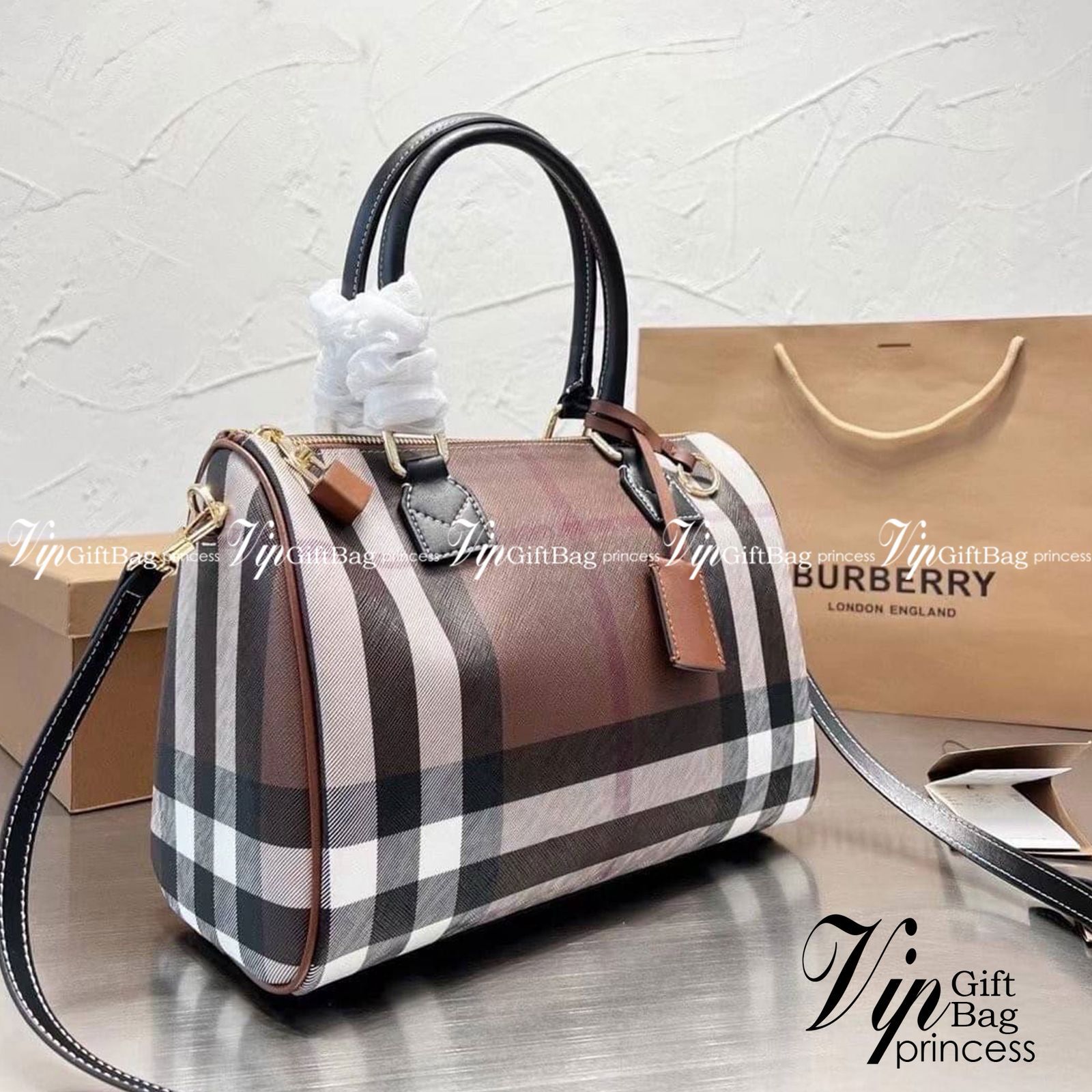 Burberry Check Speedy Bag For Women with Luxury Box Series