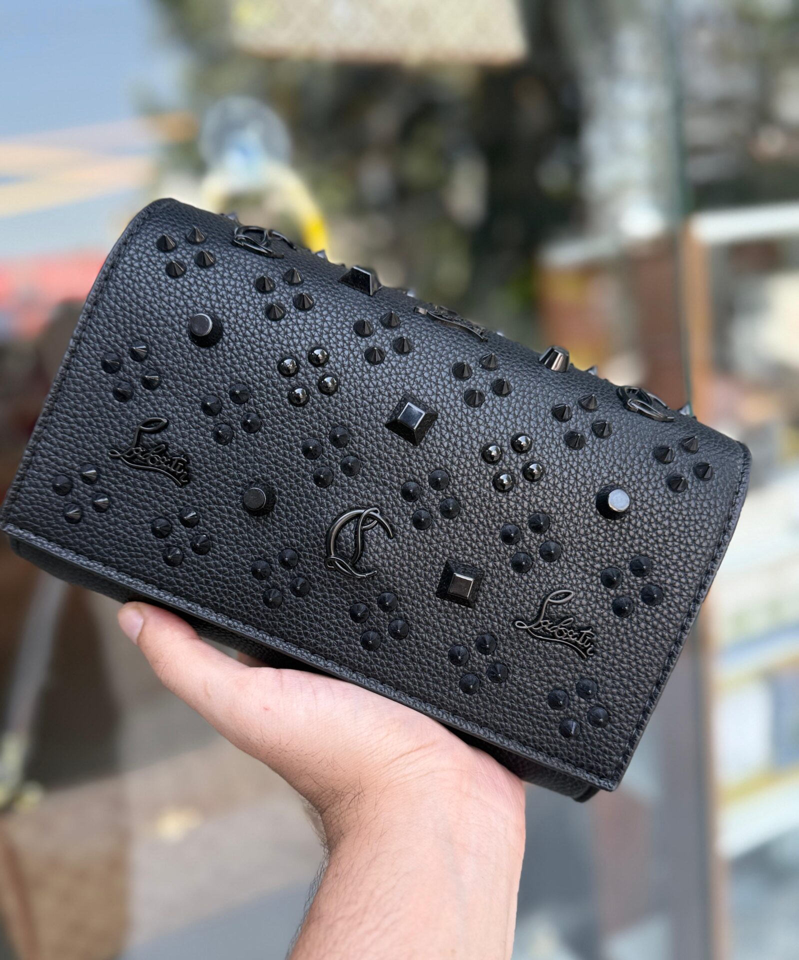 Christian Louboutin Studded Paloma Clutch Cum Sling Bag