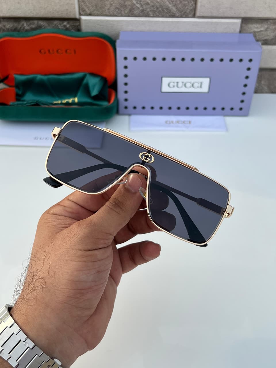 Gucci Square Shield Men's Sunglasses - Image 4