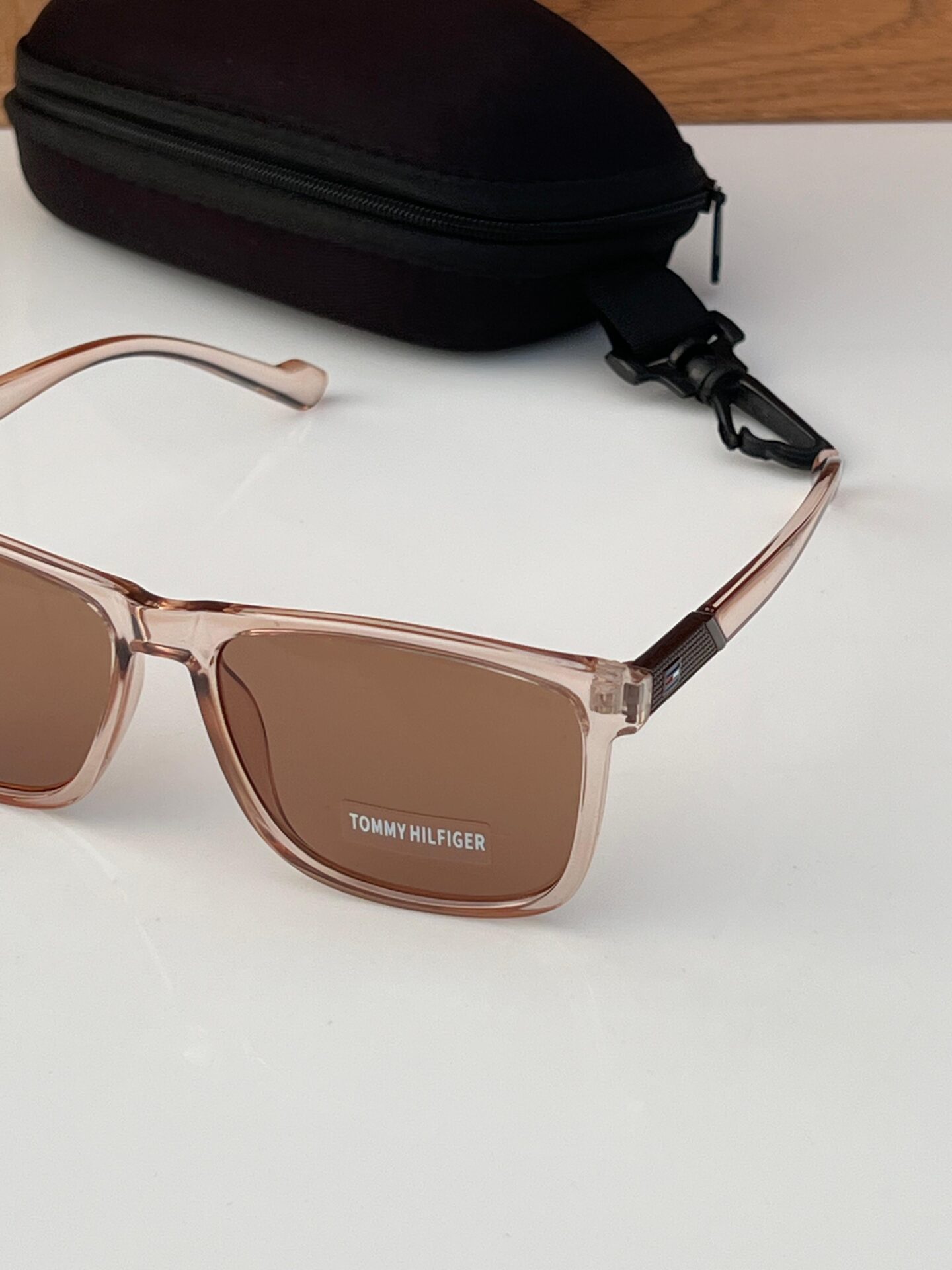 Tommy Hilfiger Transparent brown square acetate frame Men's Sunglasses - Image 2