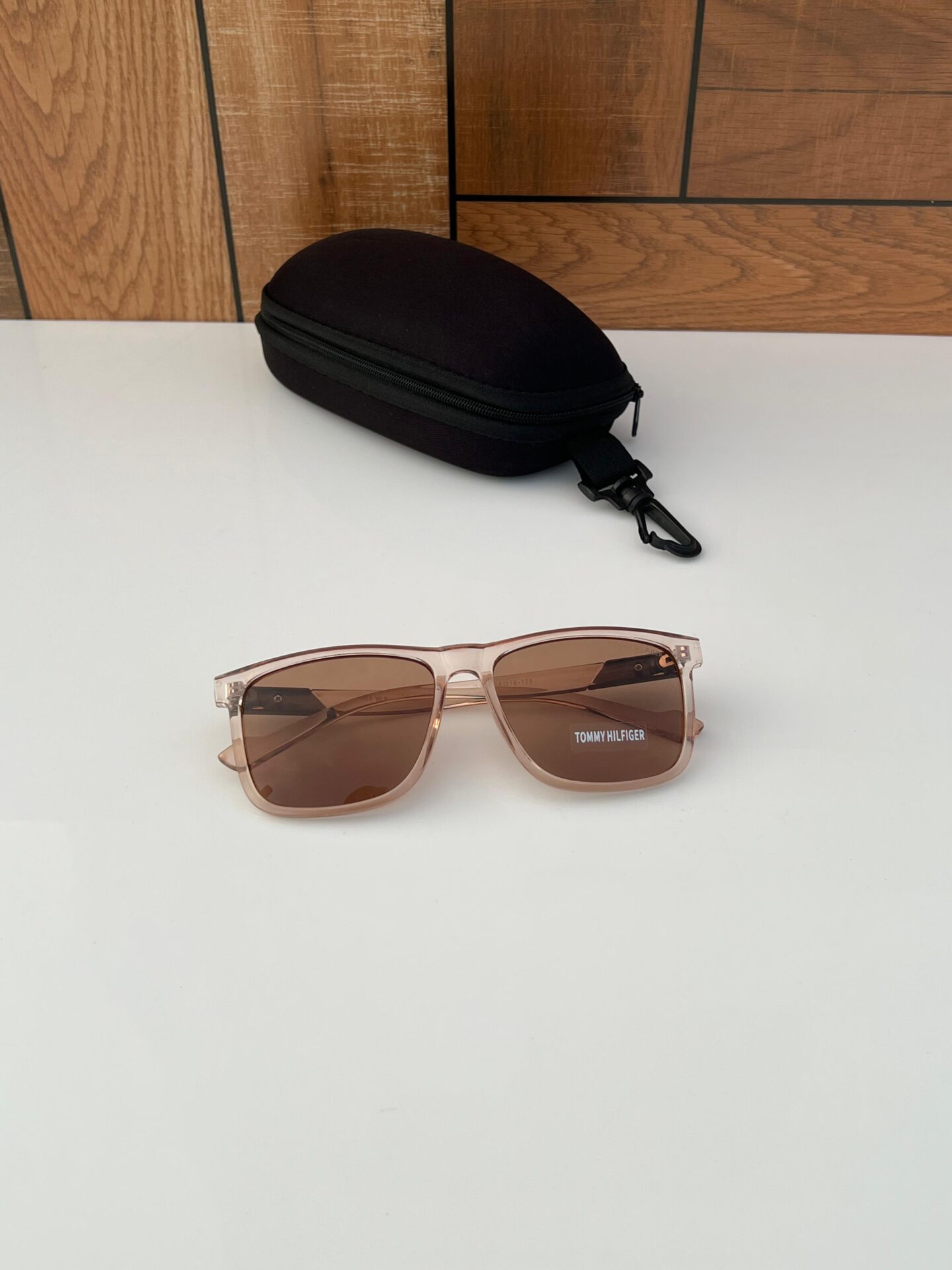 Tommy Hilfiger Transparent brown square acetate frame Men's Sunglasses