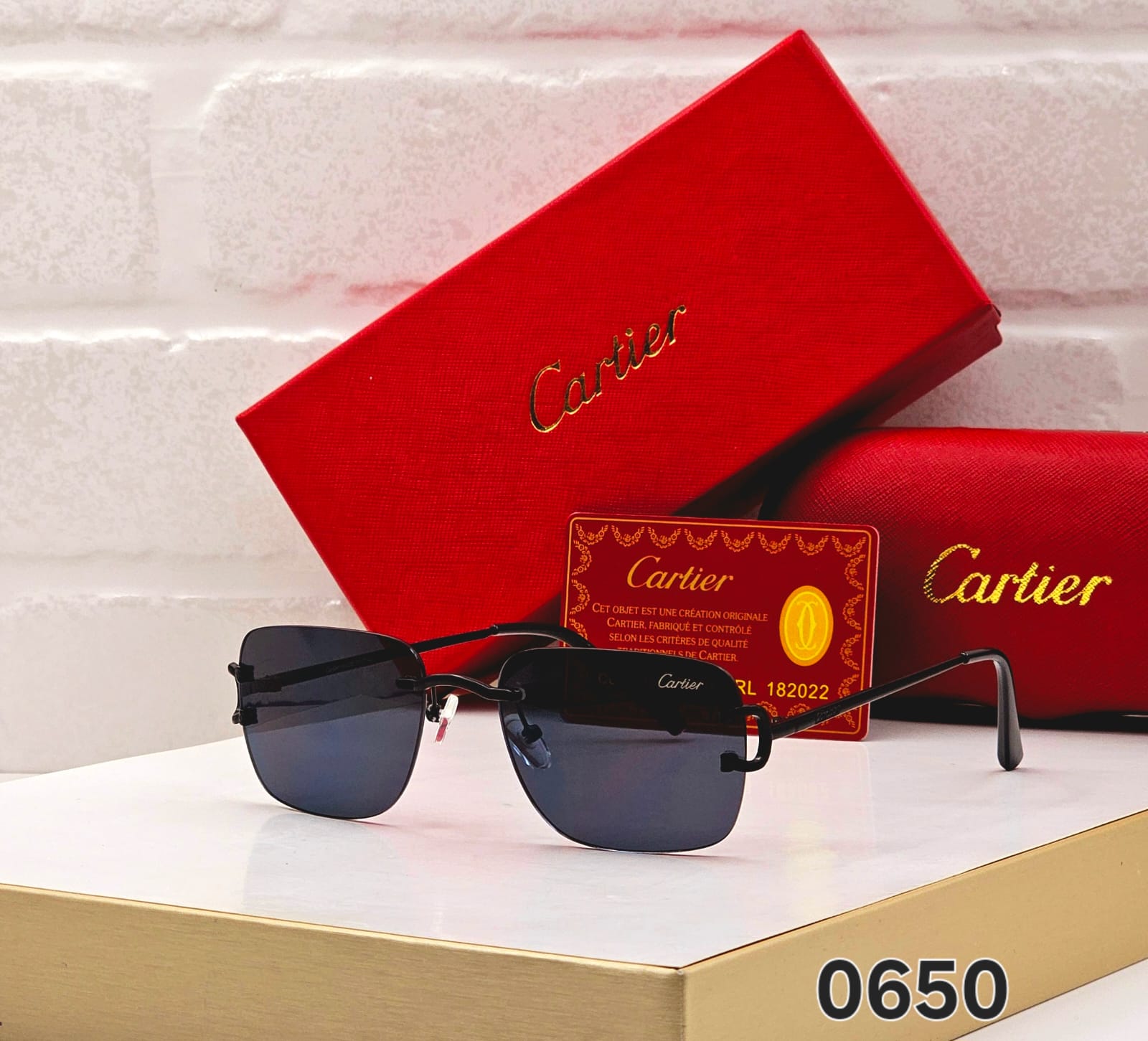 Cartier Men's rectangular rimless Sunglasses - Image 5