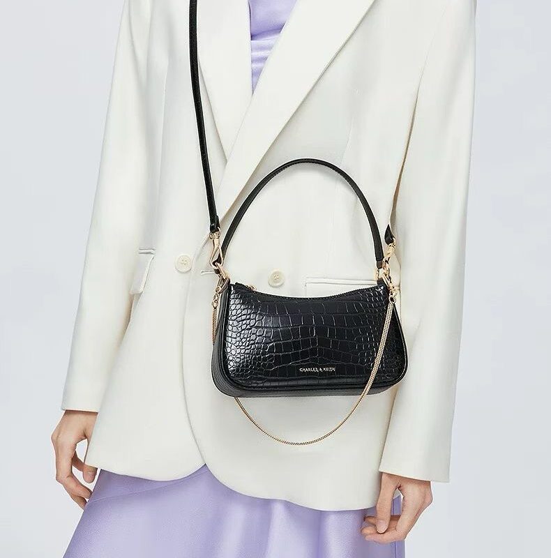 Charles & Keith Elspeth Croc Effect Chain Women's Shoulder Bag