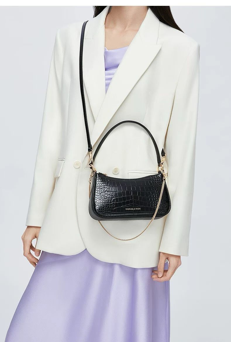 Charles & Keith Elspeth Croc Effect Chain Women's Shoulder Bag