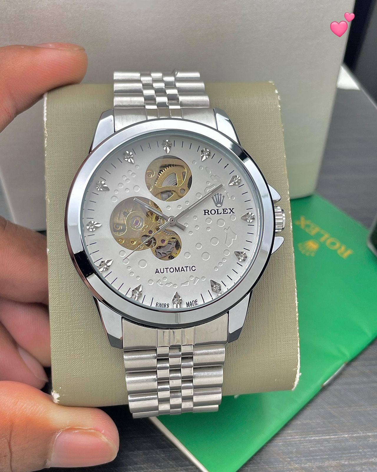 Rolex Open-Heart Skeleton Silver Dial Stainless Steel Automatic Men's Watch - Image 7