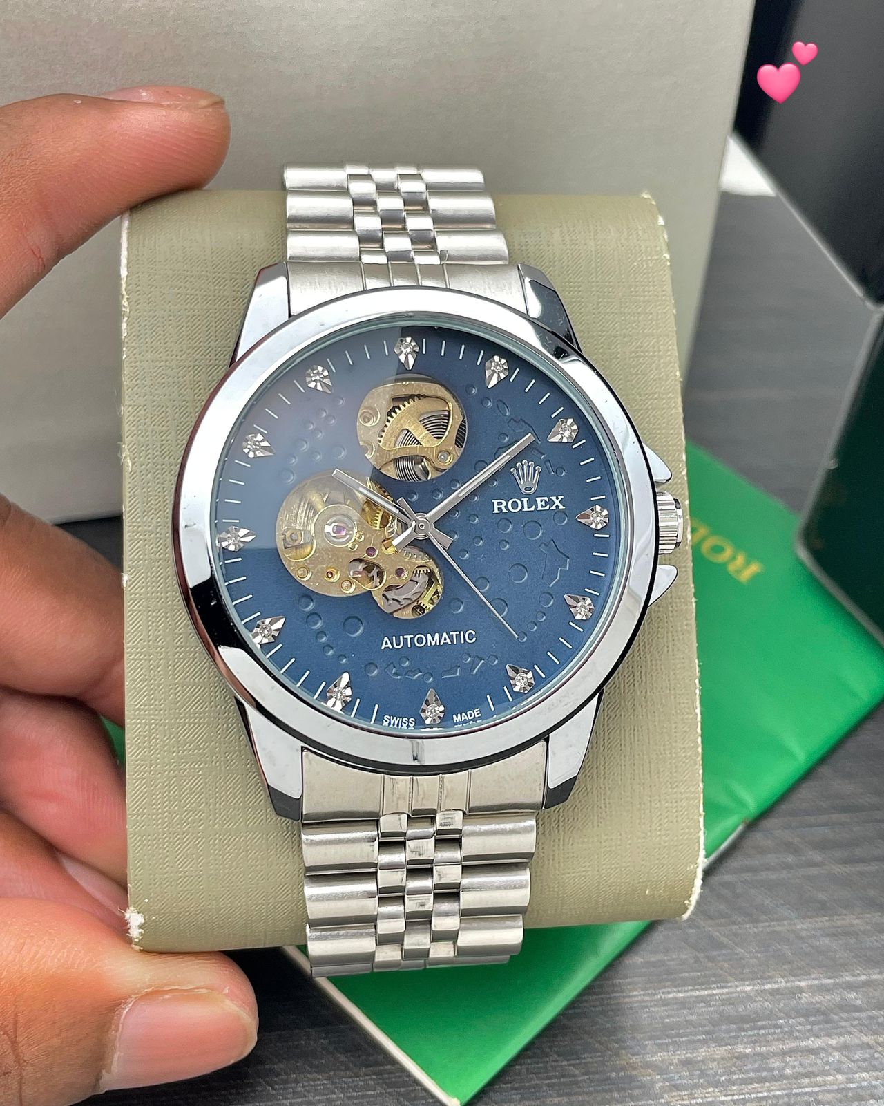 Rolex Open-Heart Skeleton Silver Dial Stainless Steel Automatic Men's Watch - Image 5