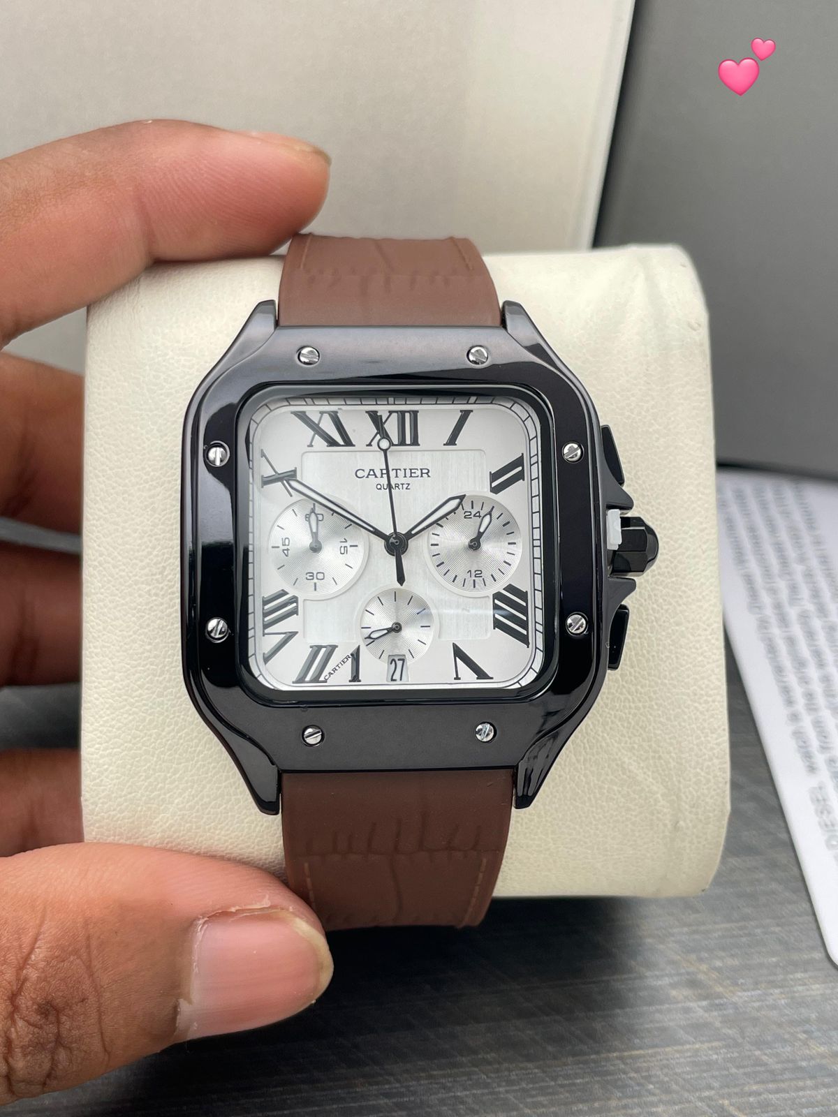 Cartier Santos Chronograph Black Steel White Roman Dial 42mm Quartz Movement Men's watch - Image 9