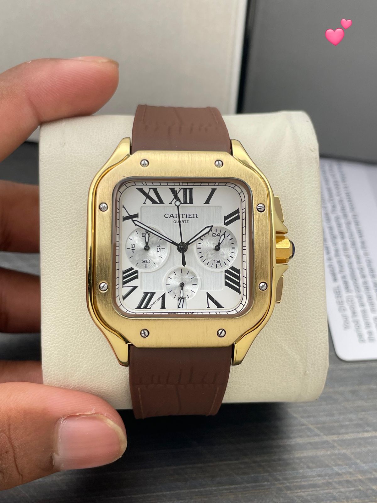 Cartier Santos Chronograph Black Steel White Roman Dial 42mm Quartz Movement Men's watch - Image 6