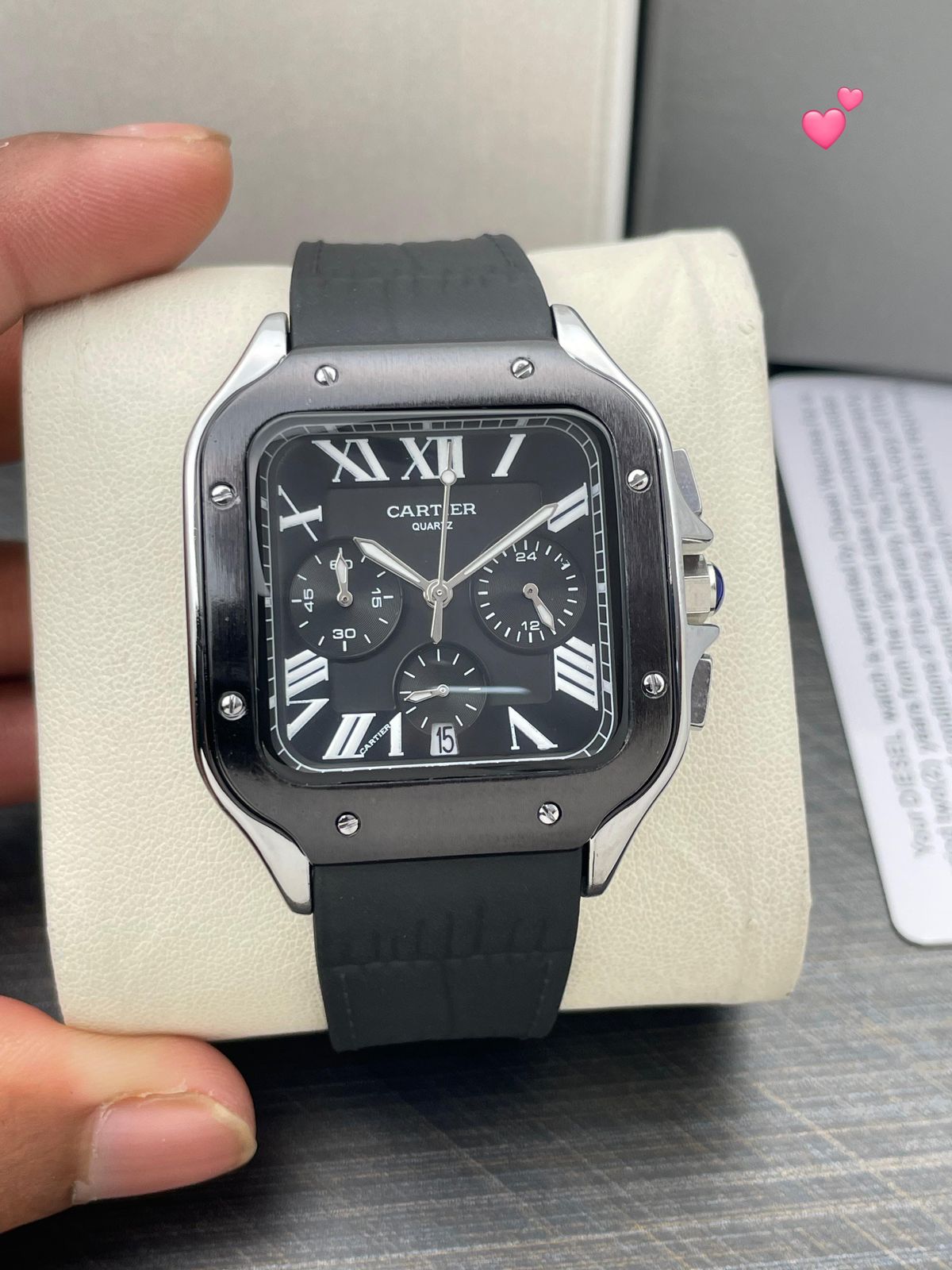 Cartier Santos Chronograph Black Steel White Roman Dial 42mm Quartz Movement Men's watch - Image 7