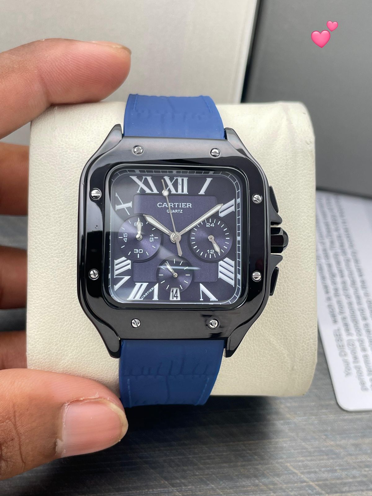 Cartier Santos Chronograph Black Steel White Roman Dial 42mm Quartz Movement Men's watch - Image 4