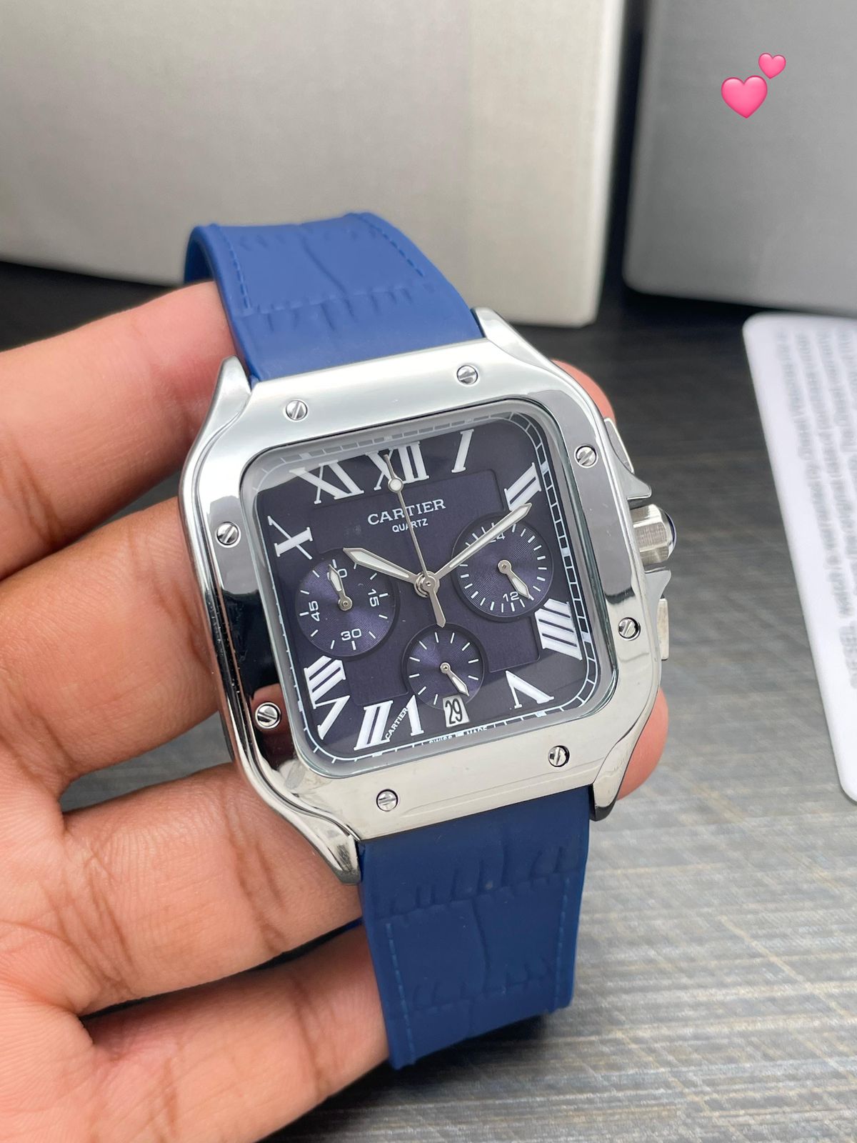 Cartier Santos Chronograph Black Steel White Roman Dial 42mm Quartz Movement Men's watch - Image 5