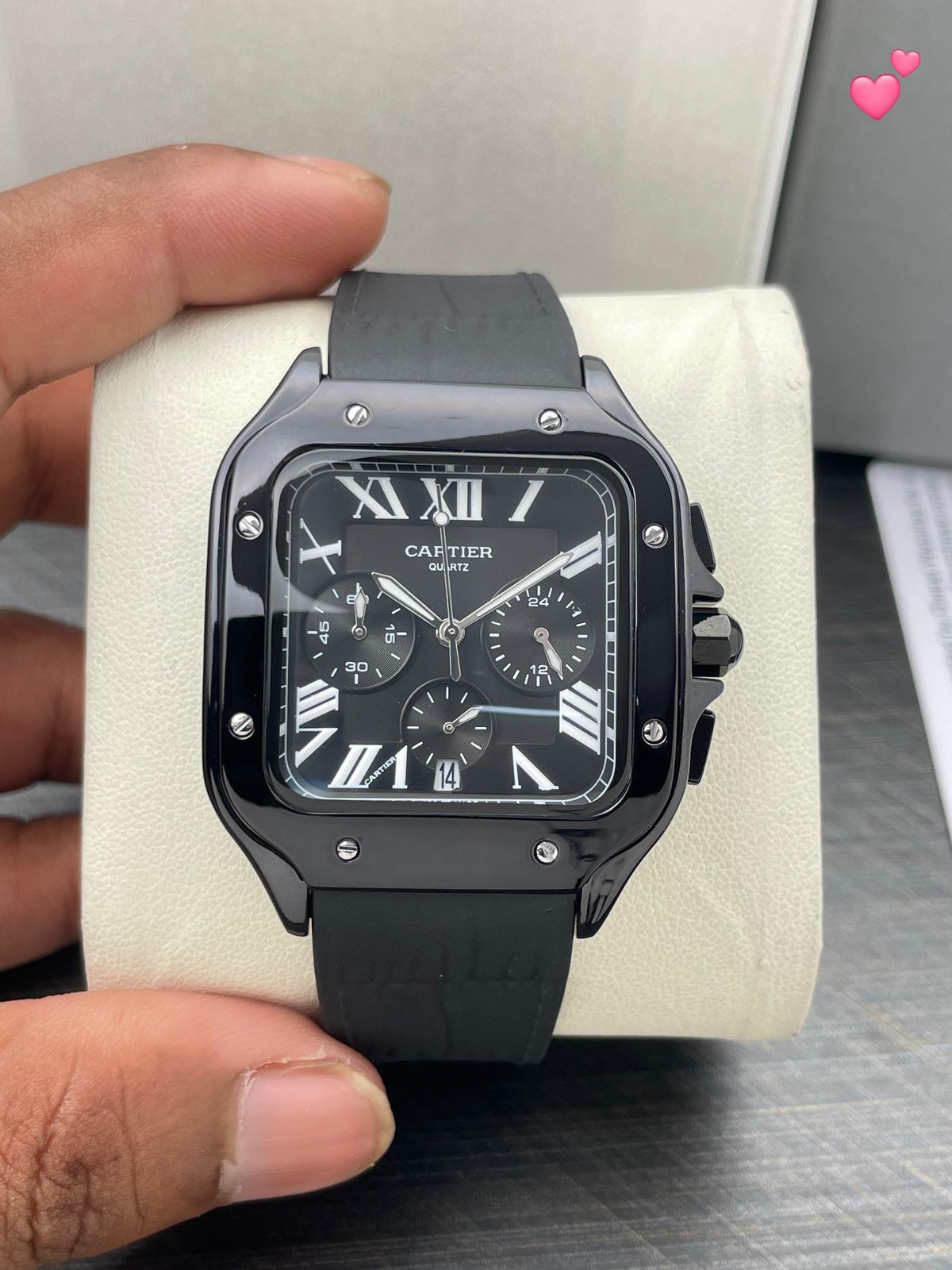 Cartier Santos Chronograph Black Steel White Roman Dial 42mm Quartz Movement Men's watch - Image 3