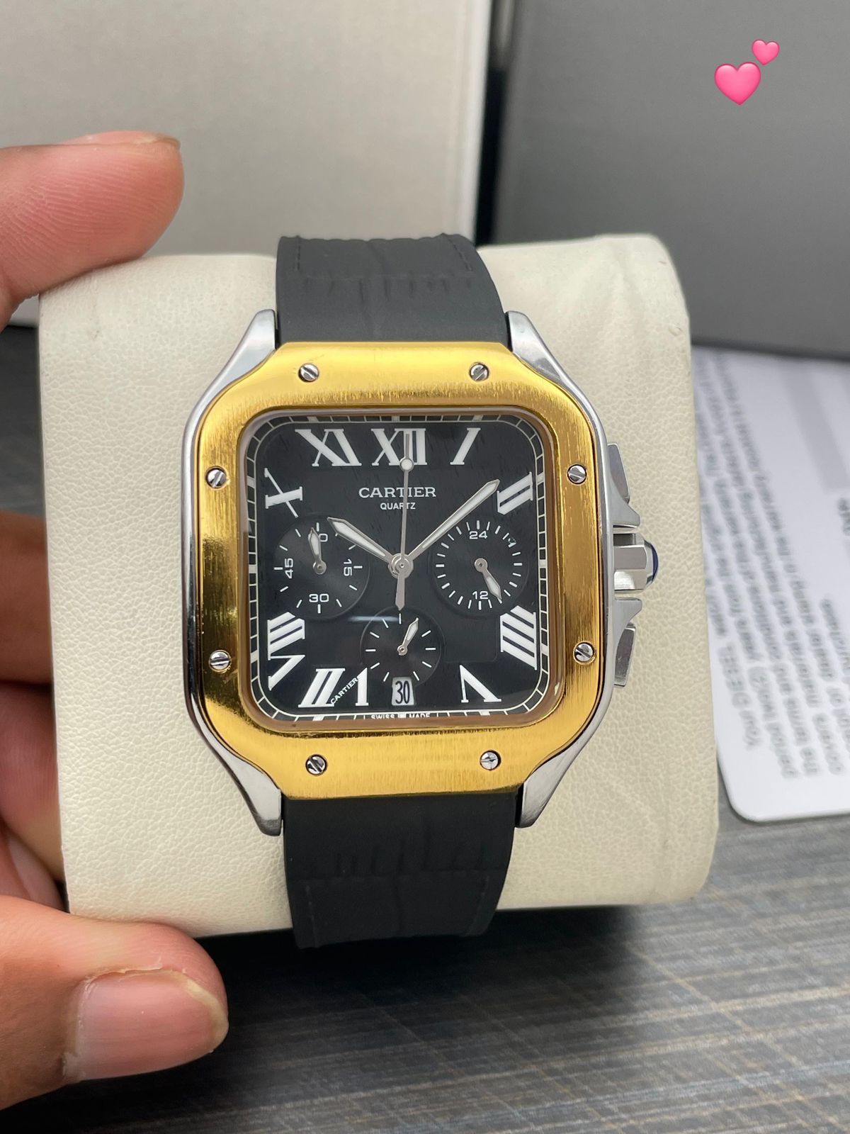 Cartier Santos Chronograph Black Steel White Roman Dial 42mm Quartz Movement Men's watch - Image 2