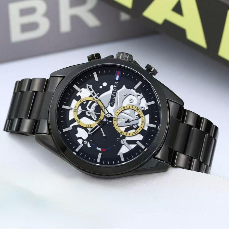 Tommy Hilfiger Skeleton Black Steel 4mm Quartz movement Chronograph Men's Watch