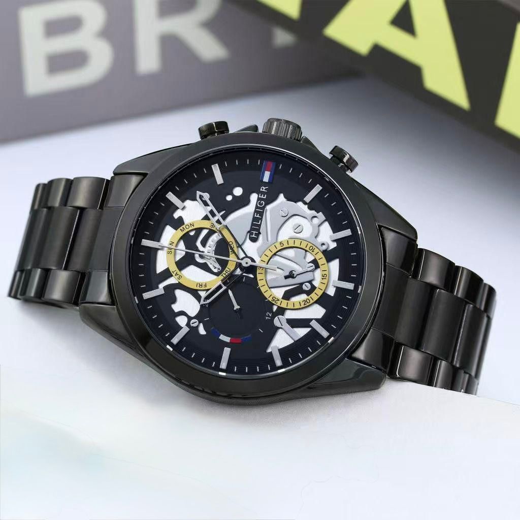 Tommy Hilfiger Skeleton Black Steel 4mm Quartz movement Chronograph Men's Watch