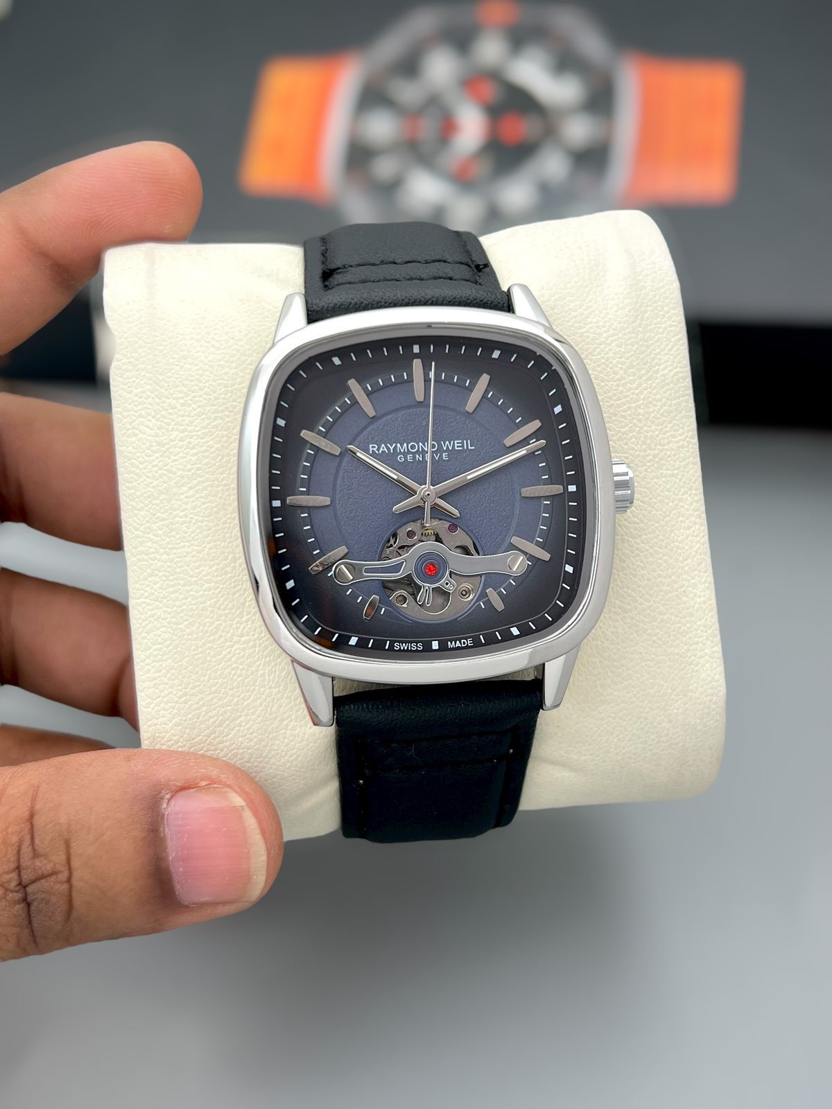 Raymond Weil Freelancer Skeleton Swiss Made Leather Strap Open-Heart 45mm Automatic Men's Watch